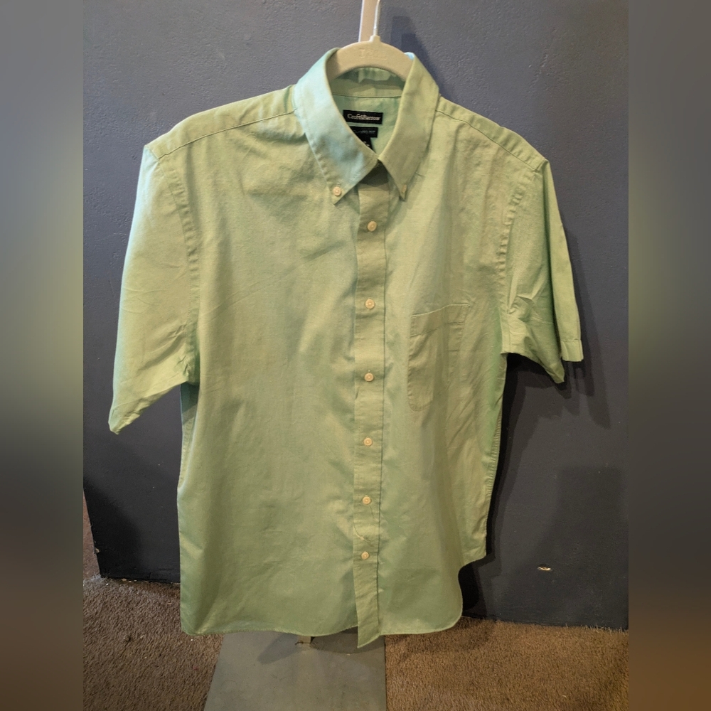 Croft & Barrow Men's Short Sleeve Pox Green Dress Shirt M 15.5-16